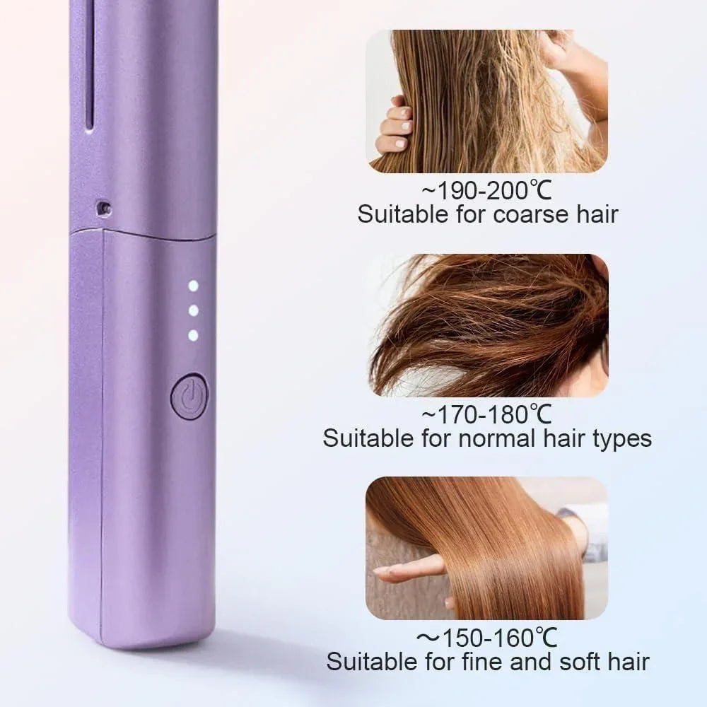 Meneflix Portable Mini Hair Straightener Cordless Rechargeable Mini Adjustable Hair Straightener Hot Comb - Shopping Point