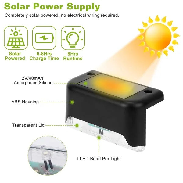 4Pcs Solar Powered LED Step Lights Outdoor Water-Resistant Dusk