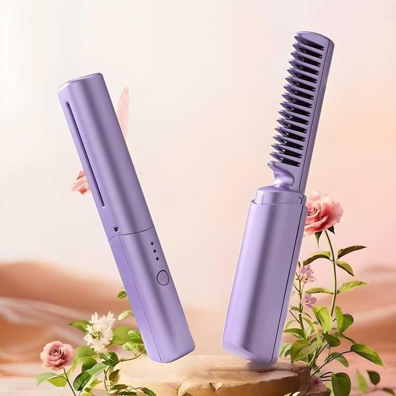 Meneflix Portable Mini Hair Straightener Cordless Rechargeable Mini Adjustable Hair Straightener Hot Comb - Shopping Point
